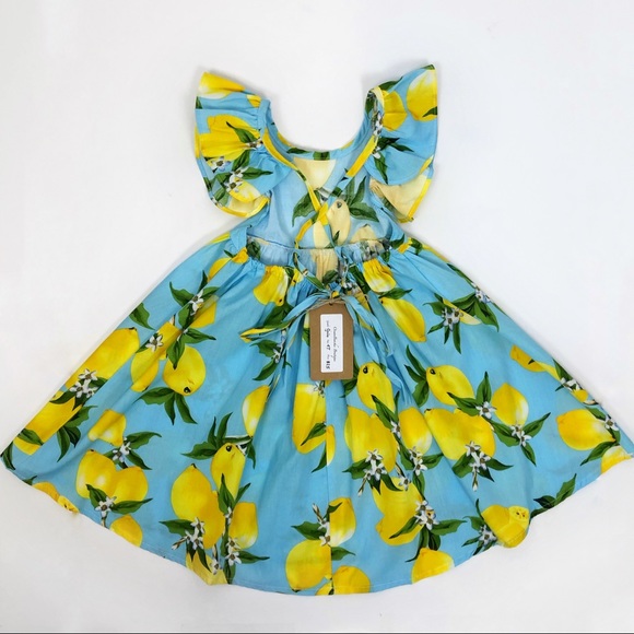 Lemon Print Ruffle Flutter Sleeve Casual Dress - Picture 4 of 5